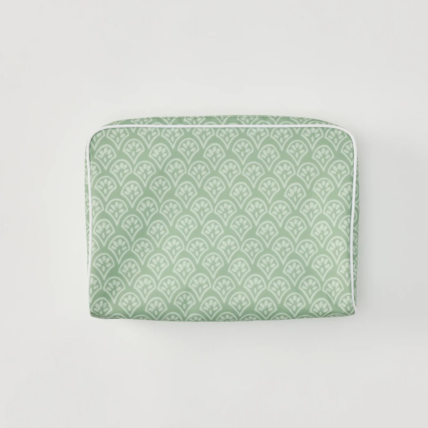 Large Patterned Toiletry Bag - Green Block Print