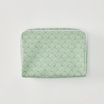 Large Patterned Toiletry Bag - Green Block Print