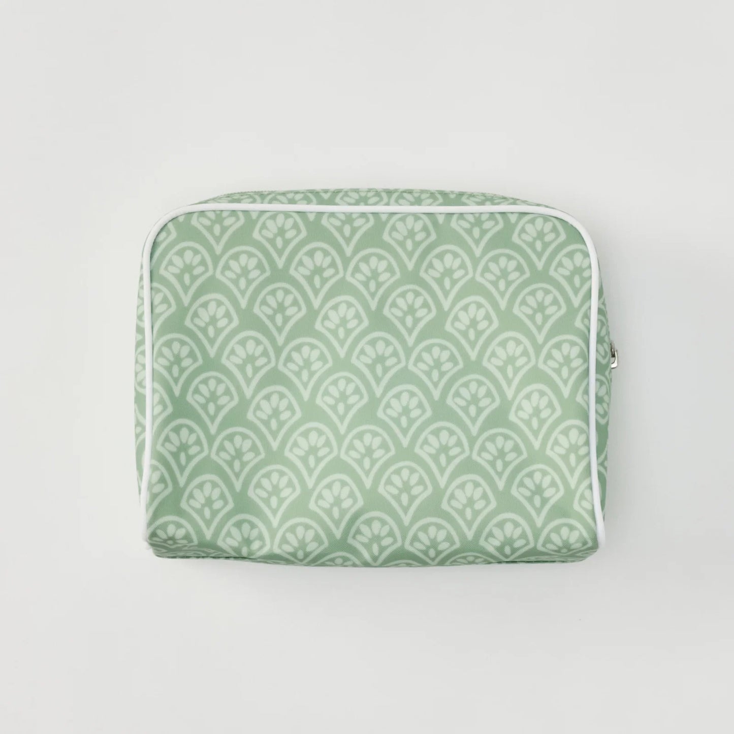 Medium Patterned Toiletry Bag - Green Block Print