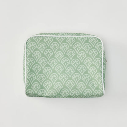 Medium Patterned Toiletry Bag - Green Block Print