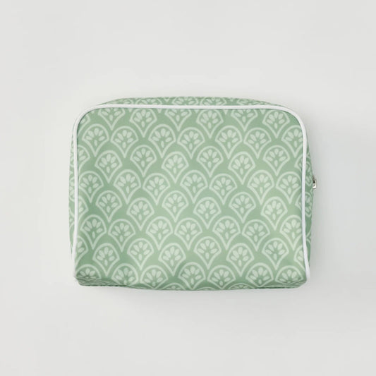 Medium Patterned Toiletry Bag - Green Block Print