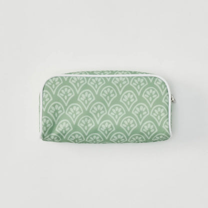 Small Patterned Toiletry Bag - Green Block Print