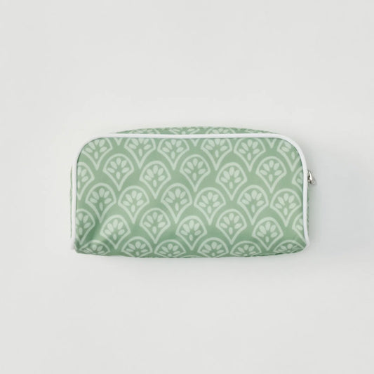 Small Patterned Toiletry Bag - Green Block Print