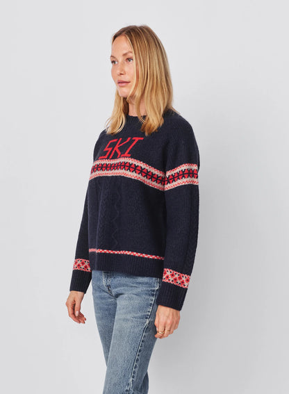 Jacquard & Cable Pullover Sweater In Deep Navy