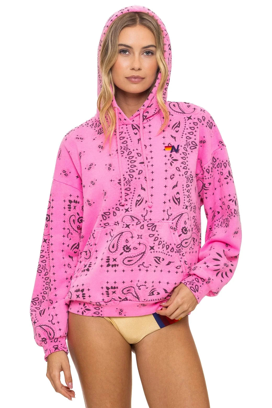 BANDANA RELAXED PULLOVER HOODIE - NEON PINK