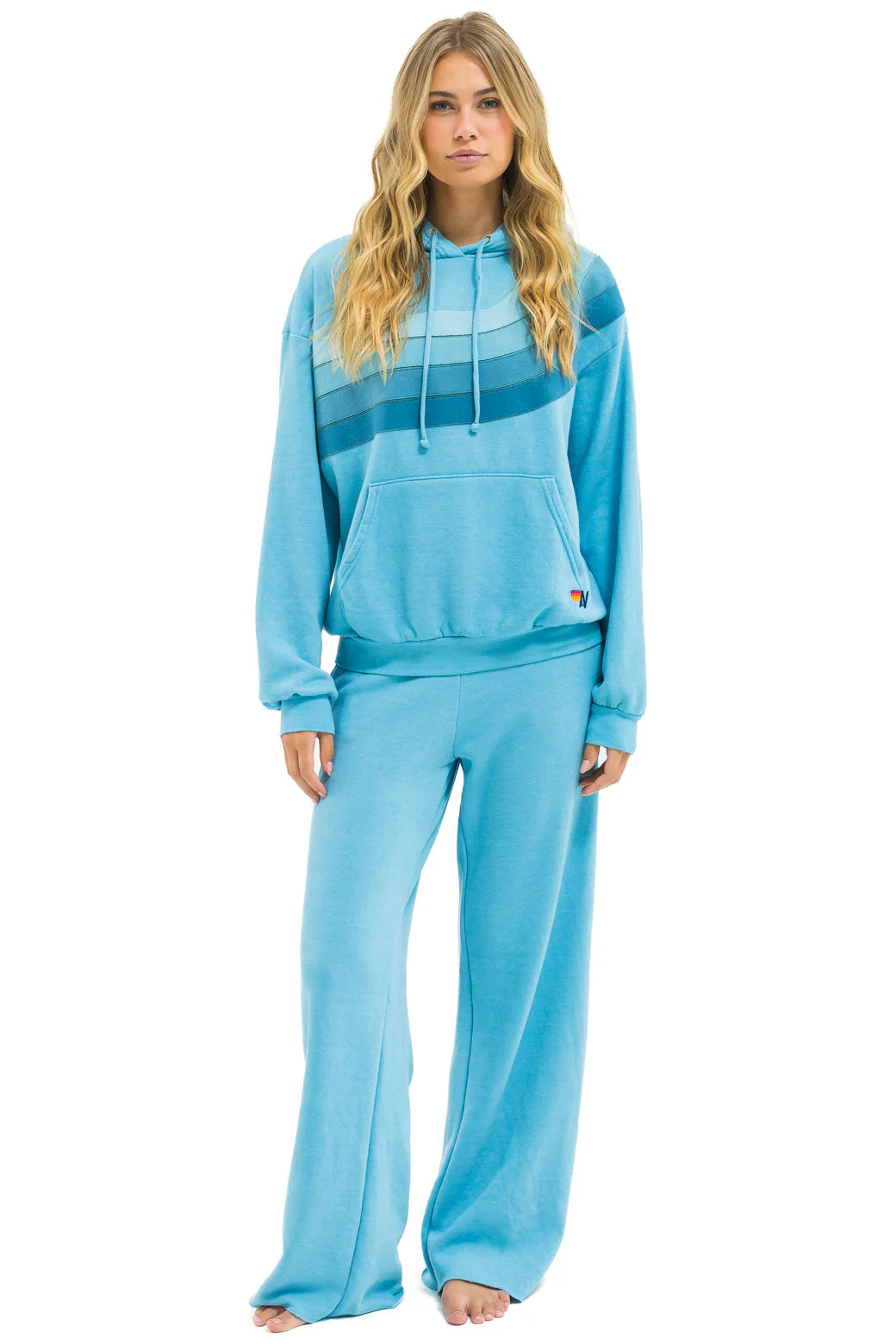 Wave Stripe 4 - Pullover Hoodie Relaxed - Aqua // Aqua