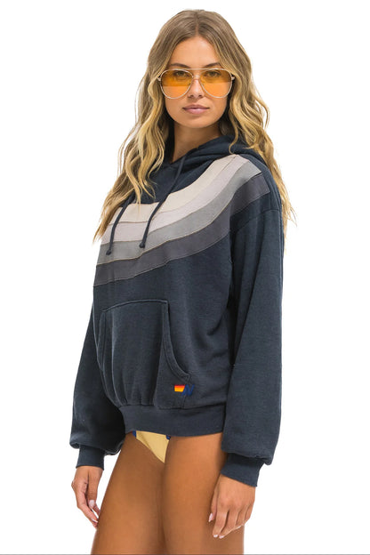 Aviator Nation - Wave Stripe 4 - Pullover Hoodie Relaxed - Charcoal/Charcoal