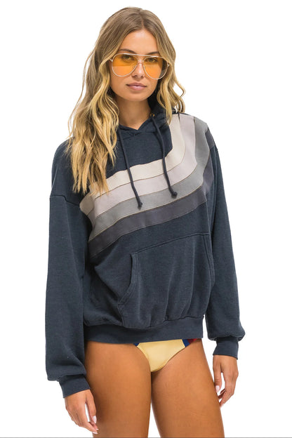 Aviator Nation - Wave Stripe 4 - Pullover Hoodie Relaxed - Charcoal/Charcoal