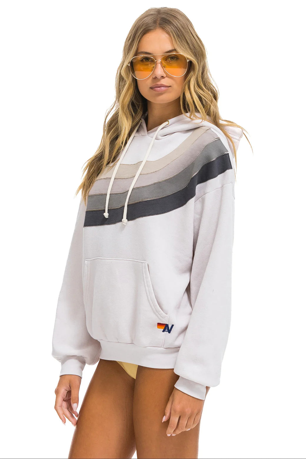 Aviator Nation - Wave Stripe 4 - Pullover Hoodie Relaxed - Dove Grey/Charcoal