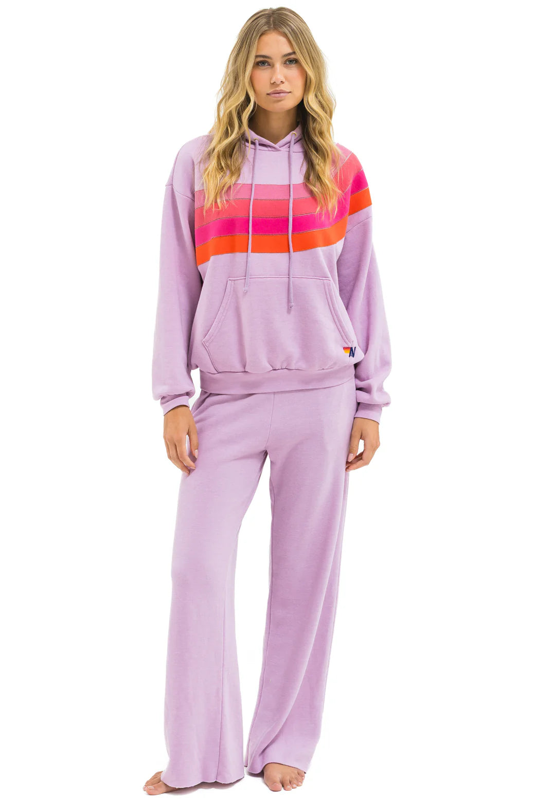 Wave Stripe 4 - Pullover Hoodie Relaxed - Mauve // Magenta Orange