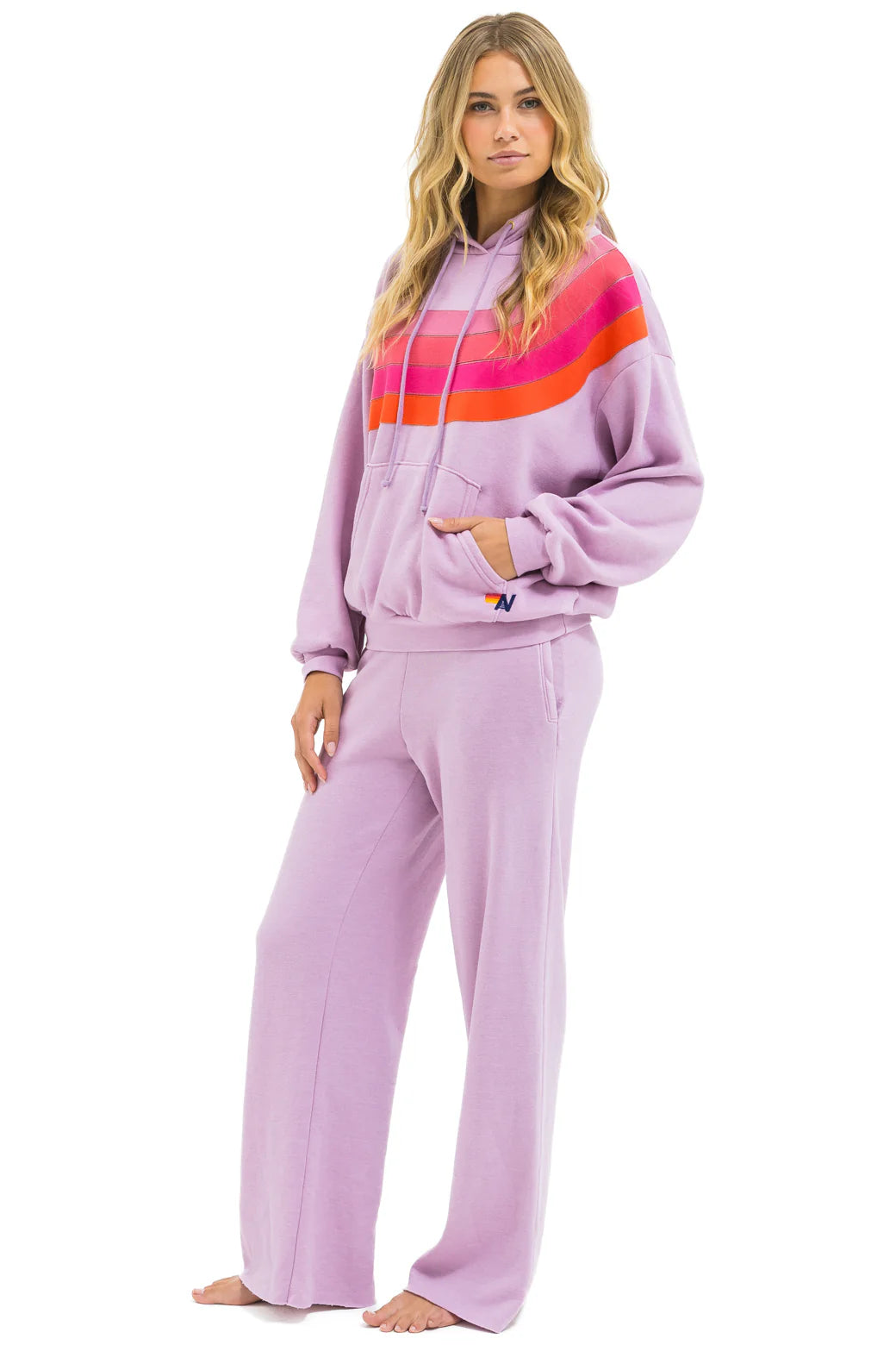 Wave Stripe 4 - Pullover Hoodie Relaxed - Mauve // Magenta Orange