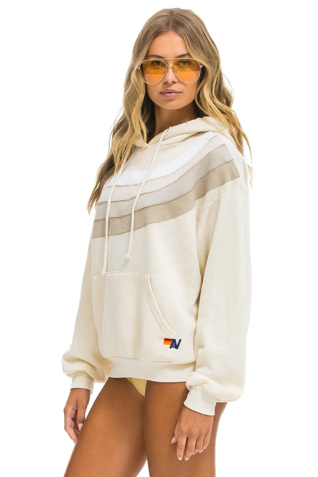 Aviator Nation - Wave Stripe 4 - Pullover Hoodie Relaxed - Vintage White/Vintage White