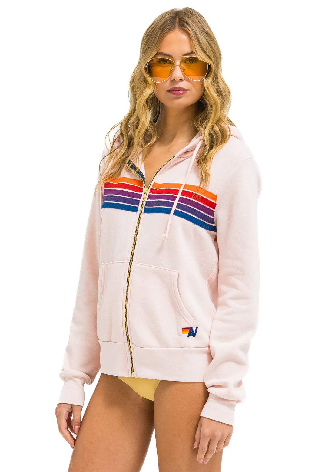 Aviator Nation - 5 Stripe Zip Hoodie - Light Pink/Purple Orange