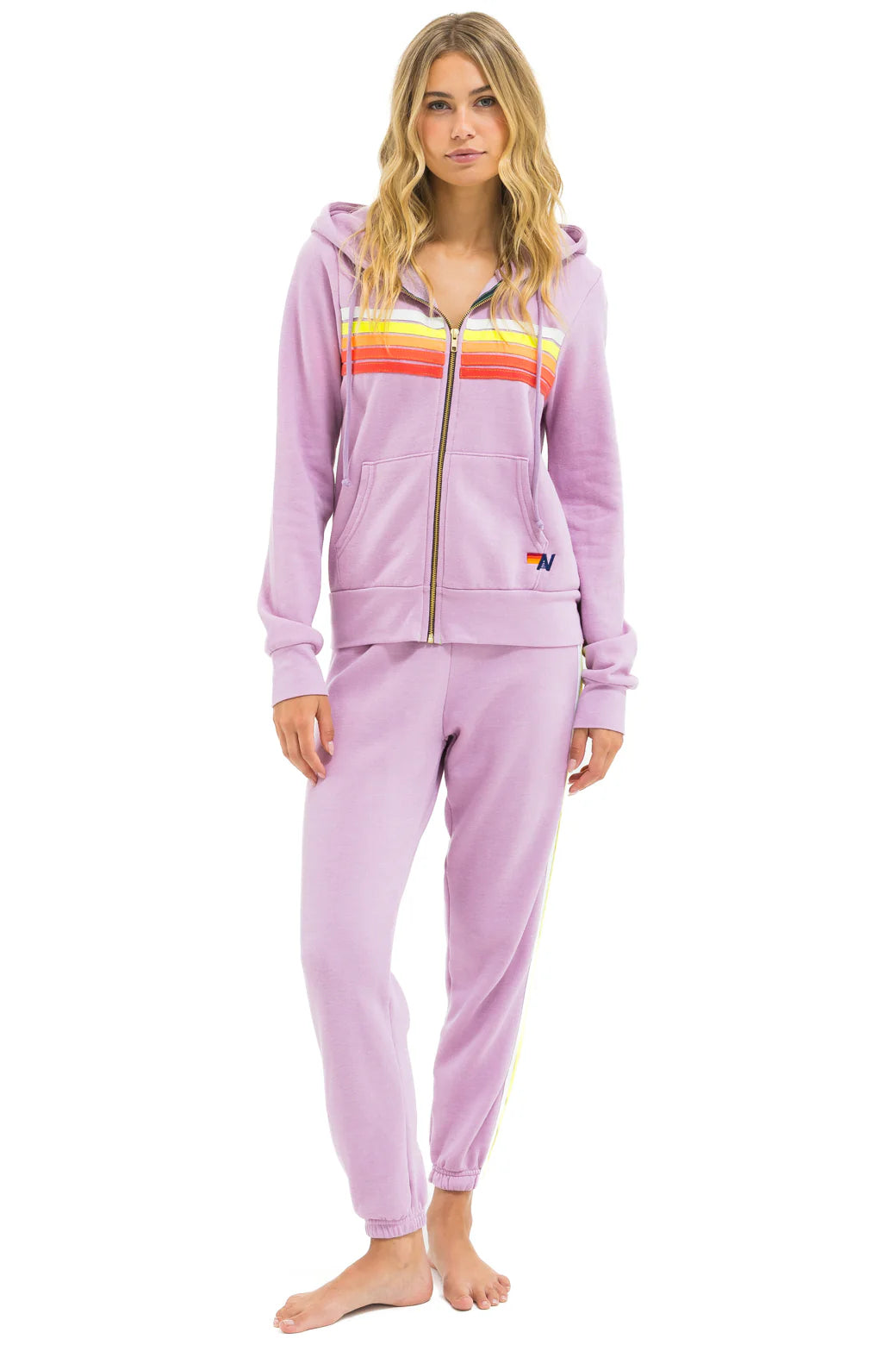 5 STRIPE CROPPED ZIP HOODIE RELAXED - MAUVE // WHITE NEON