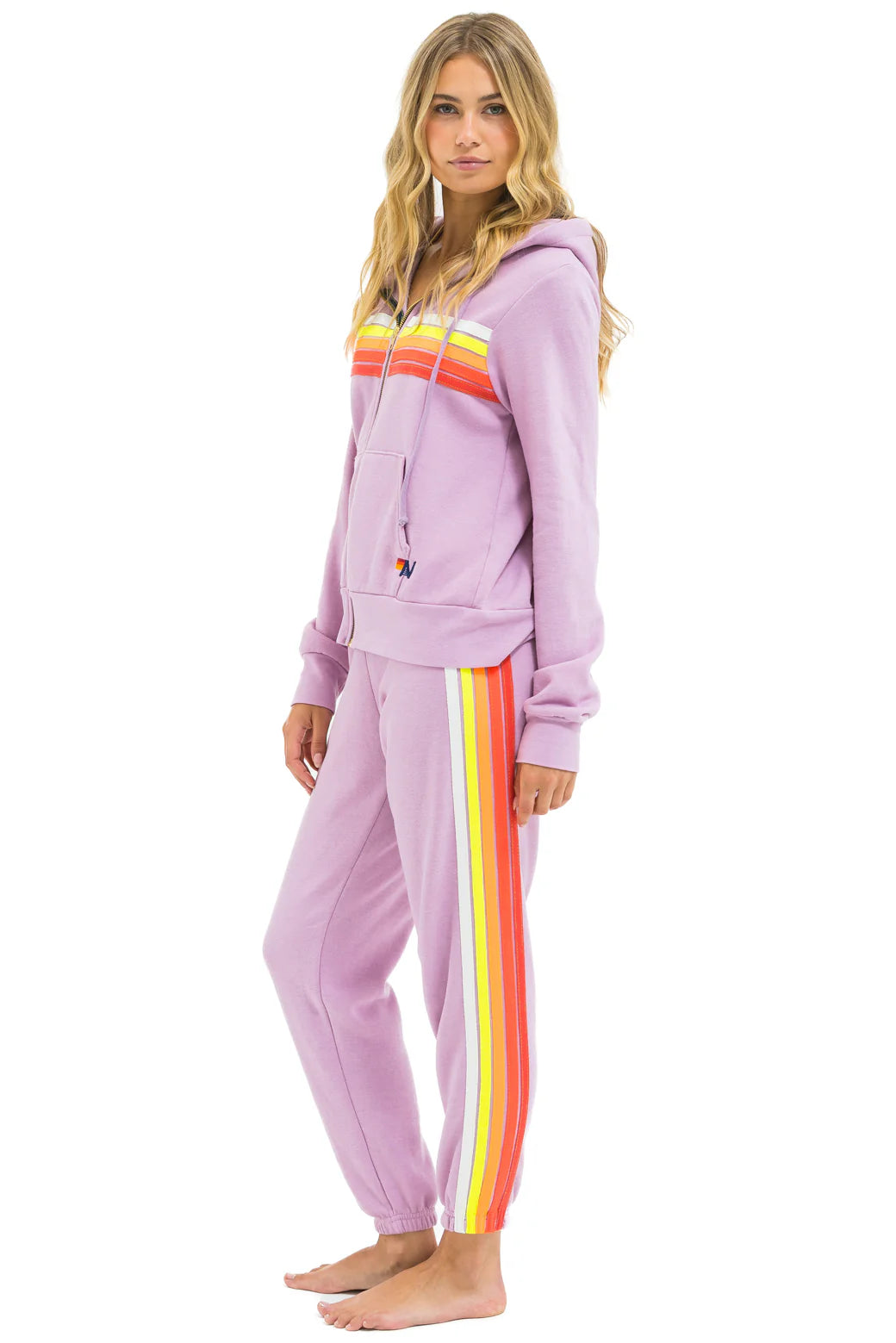 5 Stripe Zip Hoodie - Mauve // White Neon