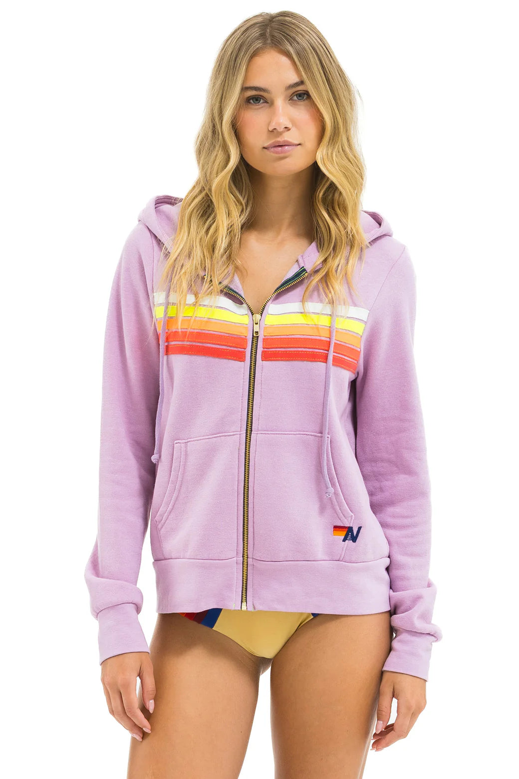 5 Stripe Zip Hoodie - Mauve // White Neon