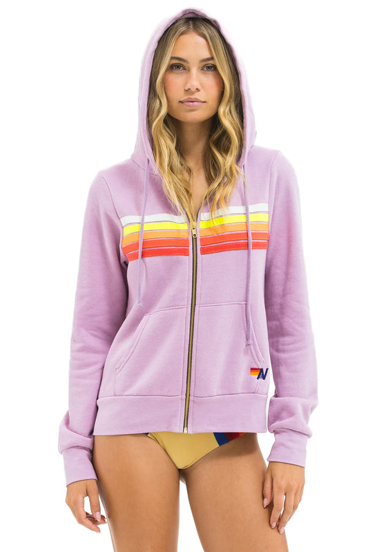 5 Stripe Zip Hoodie - Mauve // White Neon