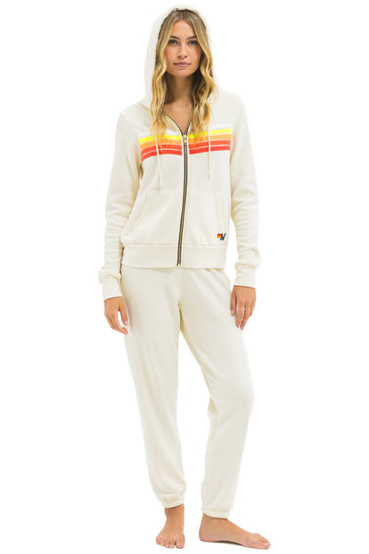 5 Stripe Zip Hoodie - Vintage White // White Neon