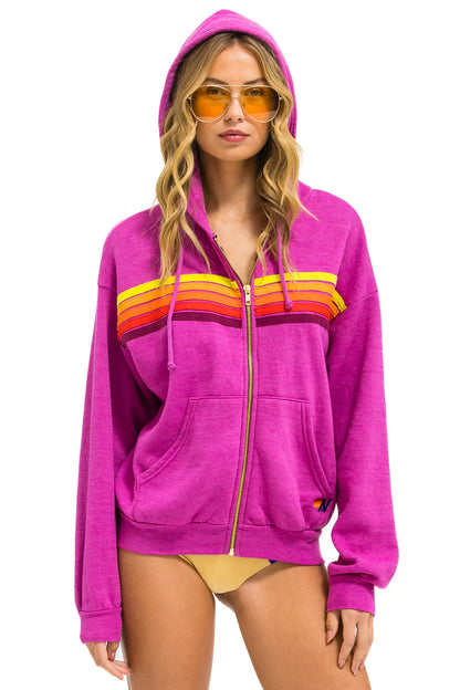 Aviator Nation - 5 Stripe Relaxed Zip Hoodie - Magenta/Orange Yellow