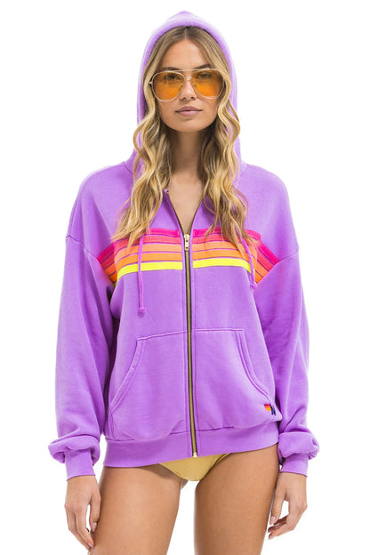 5 Stripe Zip Hoodie - Neon Purple / Neon