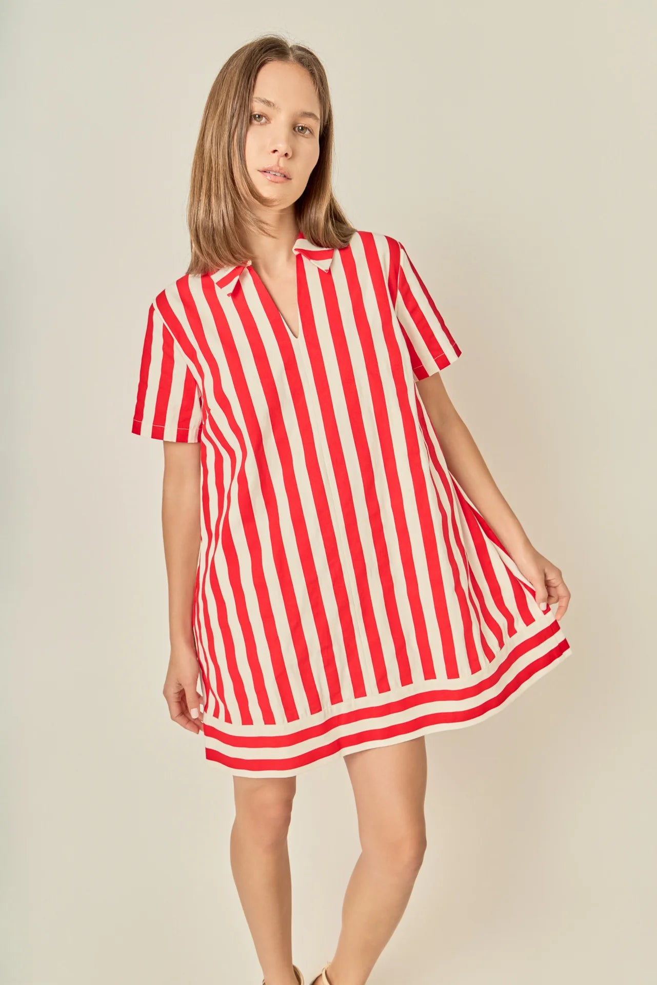Striped Mini Shirt Dress - Red Stripe