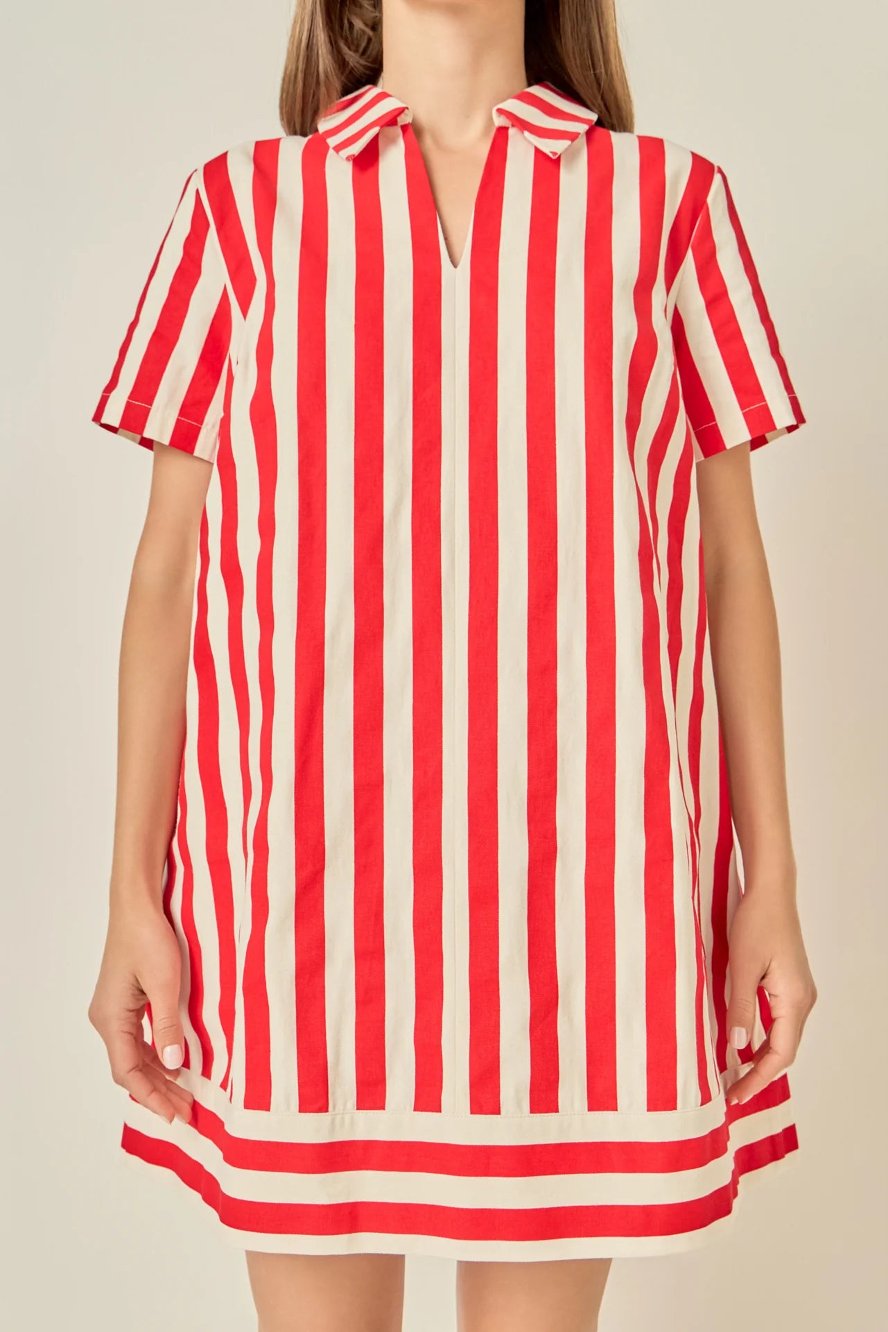 Striped Mini Shirt Dress - Red Stripe