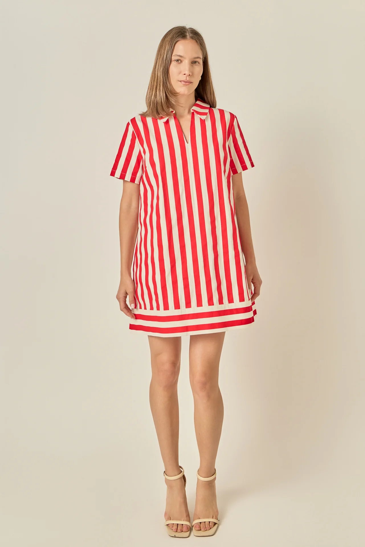 Striped Mini Shirt Dress - Red Stripe