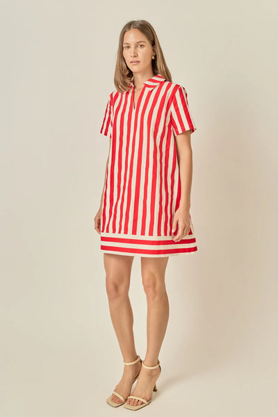 Coastal Stripe Mini Dress RED Stripe / L
