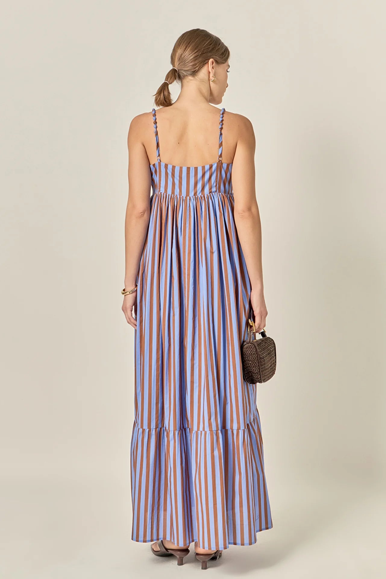 Bold Stripe Beaded Strap Maxi Dress - Blue/Brown Stripe