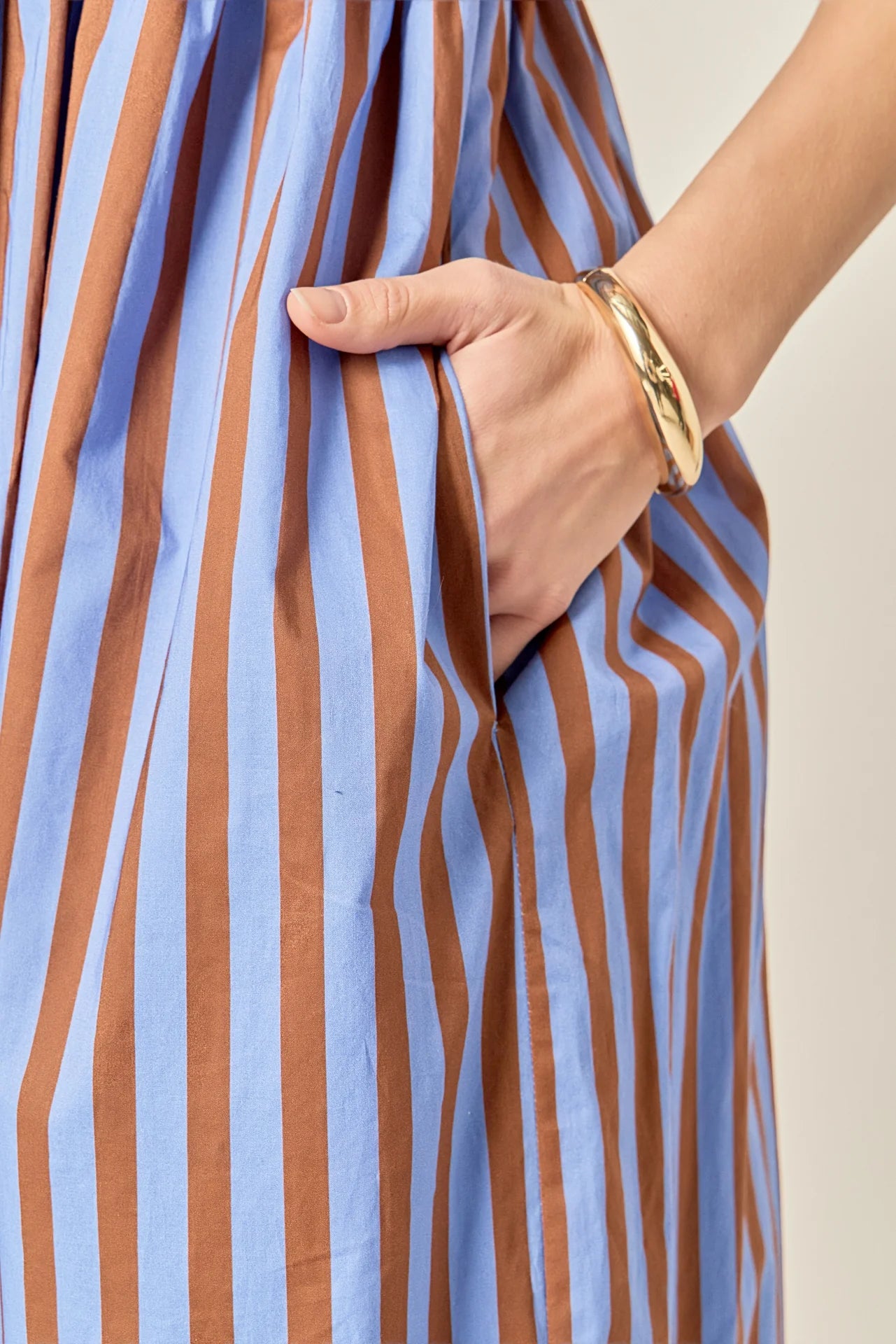 Bold Stripe Beaded Strap Maxi Dress - Blue/Brown Stripe
