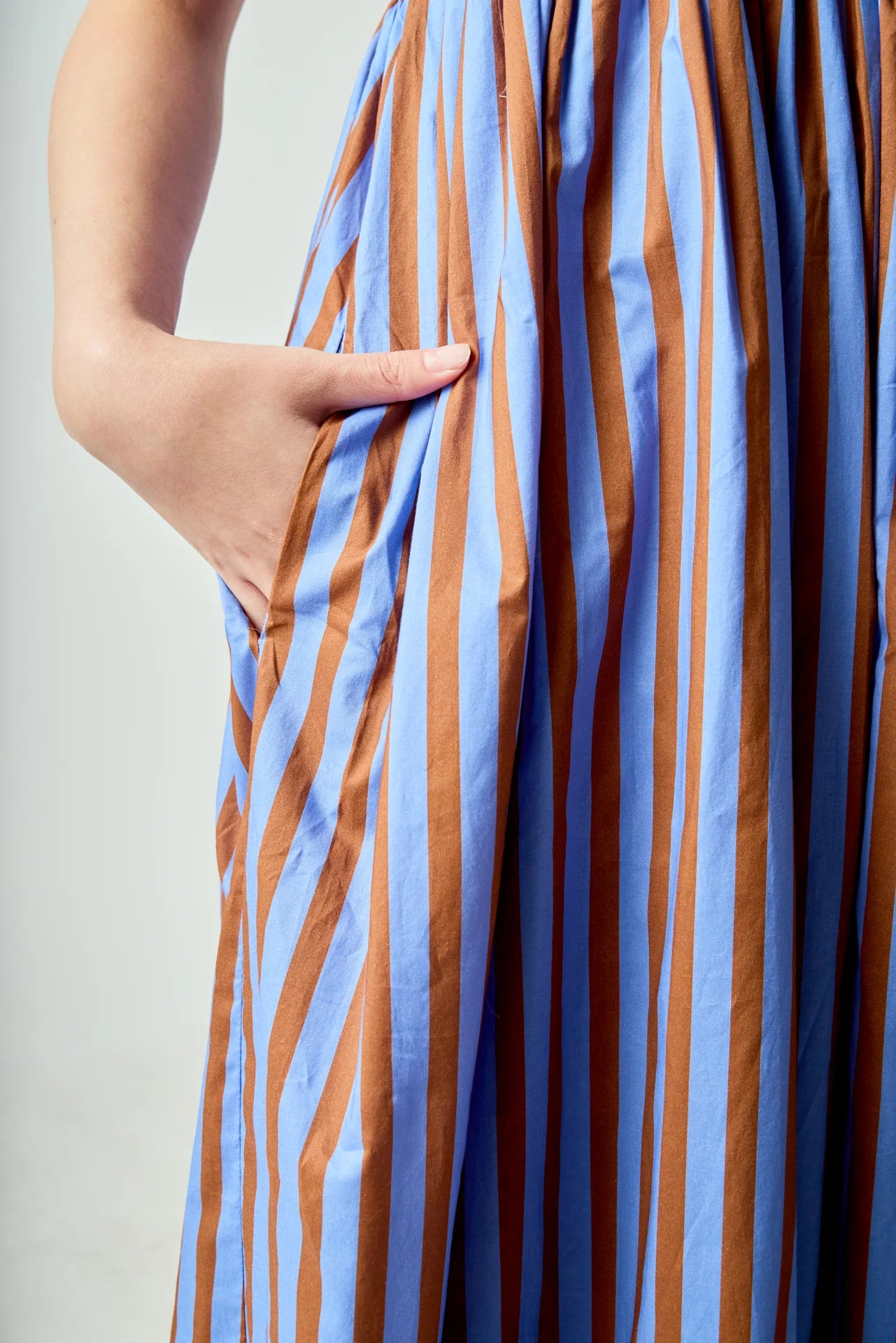 Bold Stripe Beaded Strap Maxi Dress - Blue/Brown Stripe