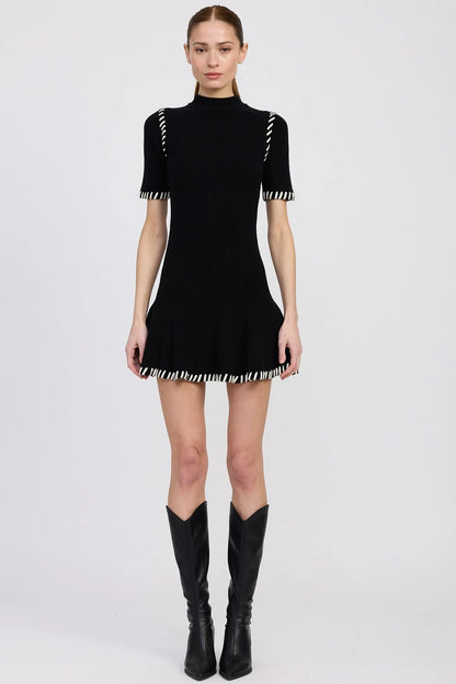 Romilla Stitch Mini Dress - Black/White