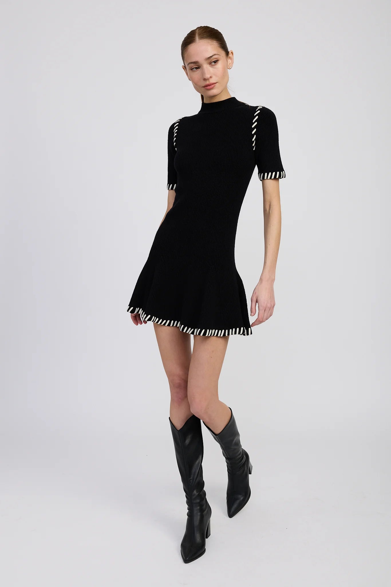 Romilla Stitch Mini Dress - Black/White