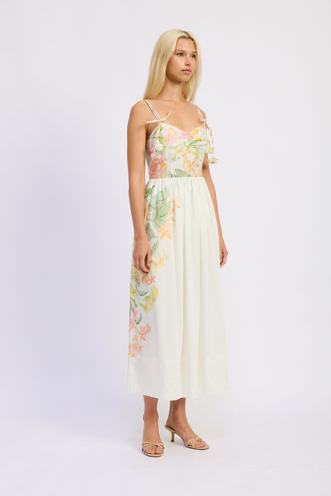 Camila Midi Dress - Natural Olive Multi
