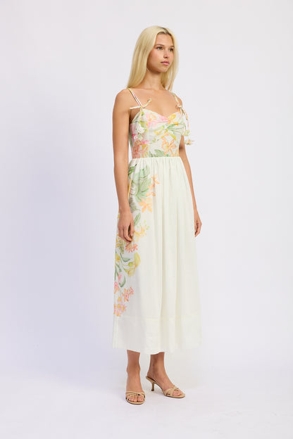 Camila Midi Dress - Natural Olive Multi