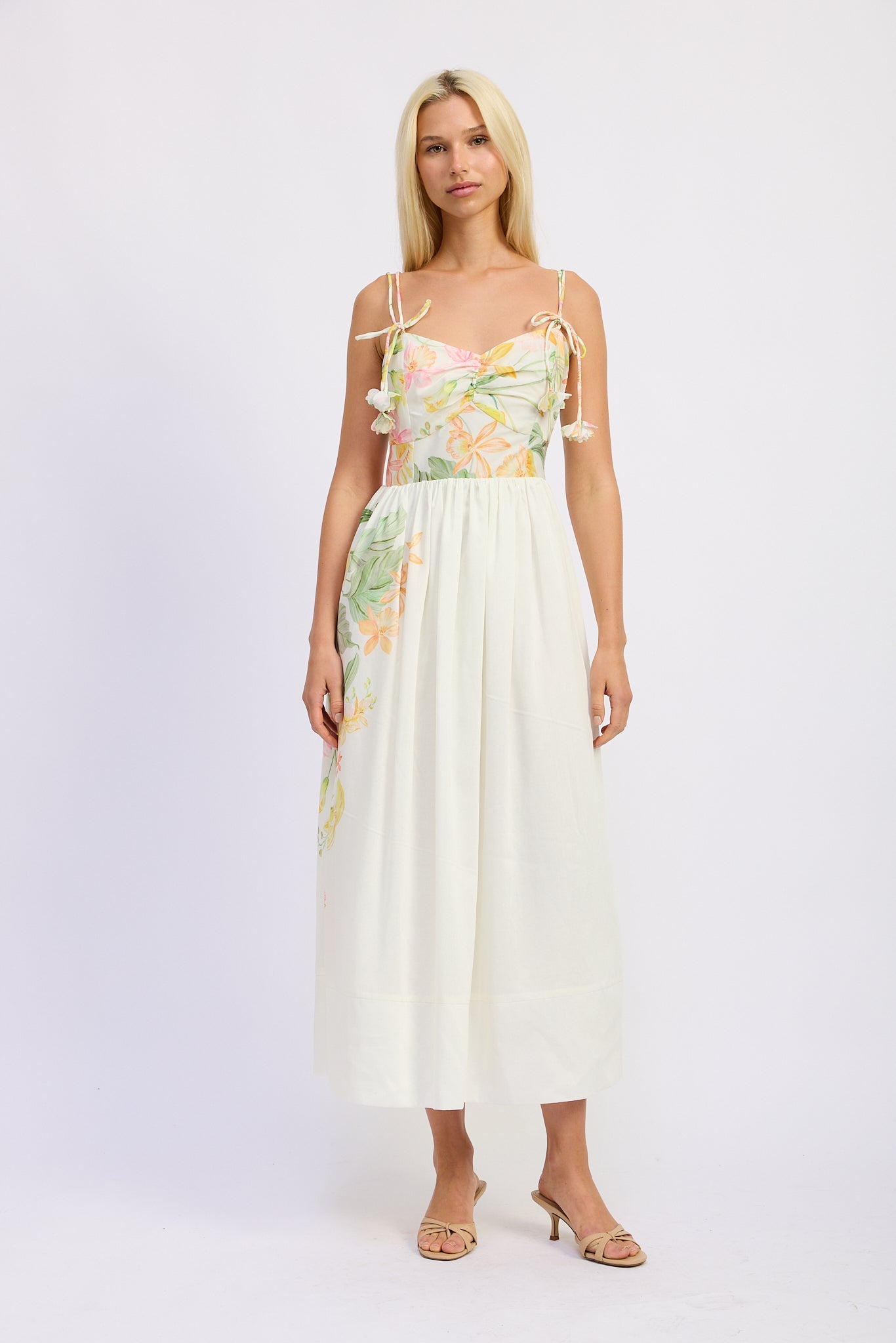 Camila Midi Dress - Natural Olive Multi