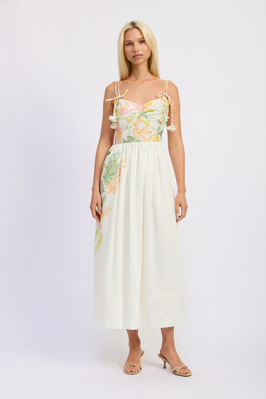 Camila Midi Dress - Natural Olive Multi