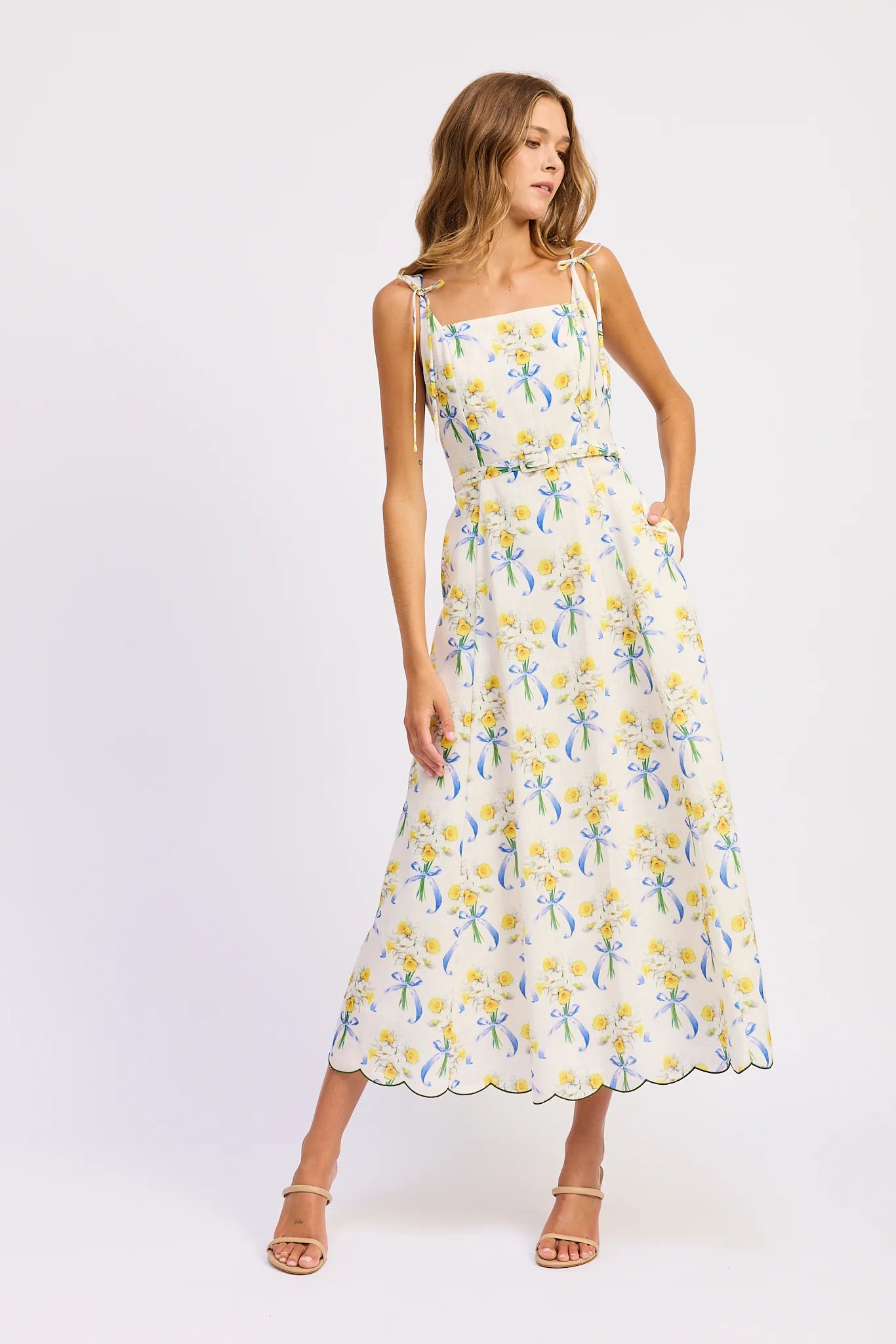 Audrey Maxi Dress - White Yellow Blue