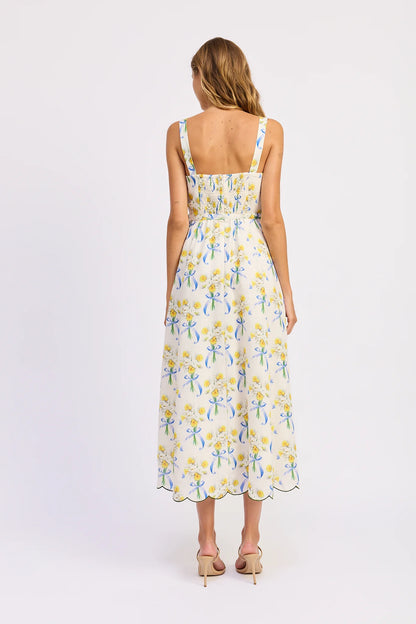 Audrey Maxi Dress - White Yellow Blue
