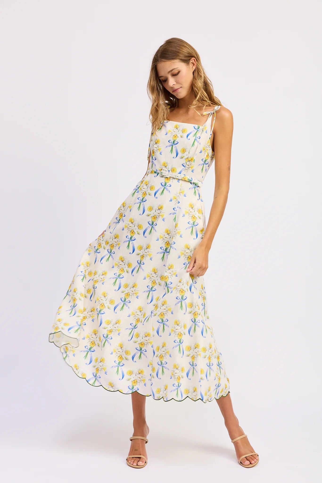 Audrey Maxi Dress - White Yellow Blue