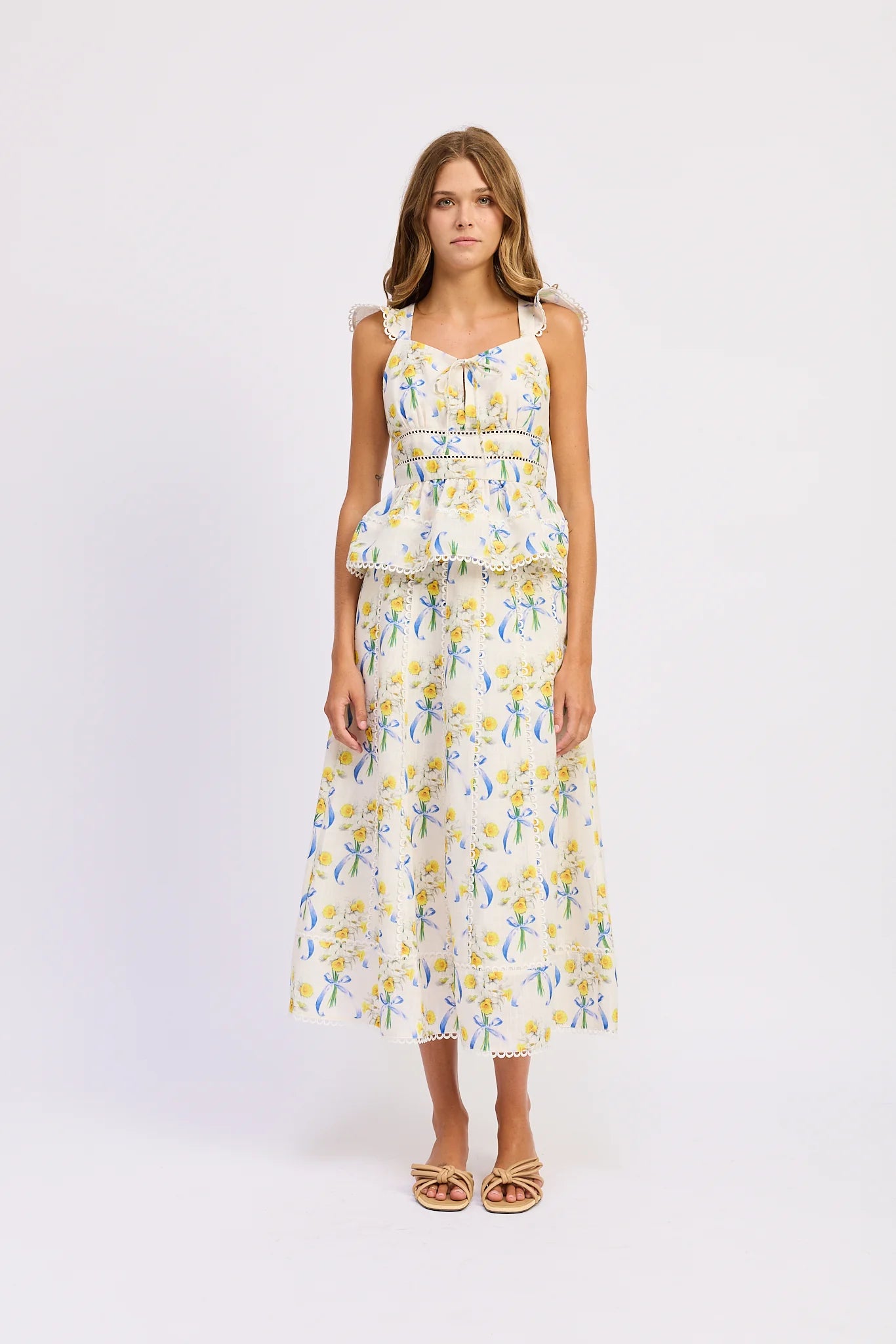 Audrey Midi Skirt - White/Yellow/Blue - Spinout