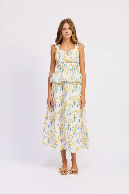 Audrey Midi Skirt - White/Yellow/Blue - Spinout