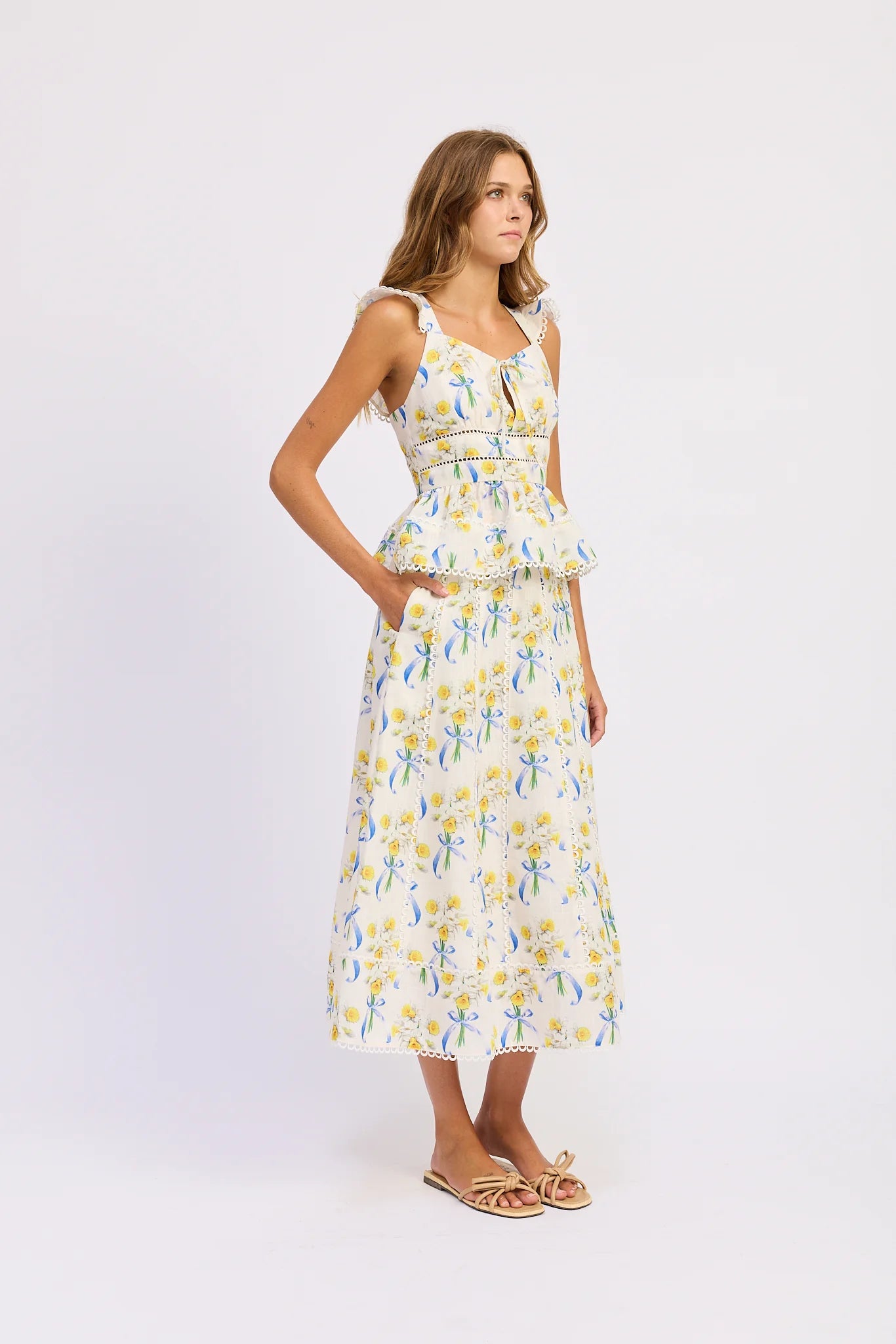 Audrey Midi Skirt - White/Yellow/Blue - Spinout