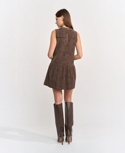 Pauline Mini Shift Dress - Dark Brown