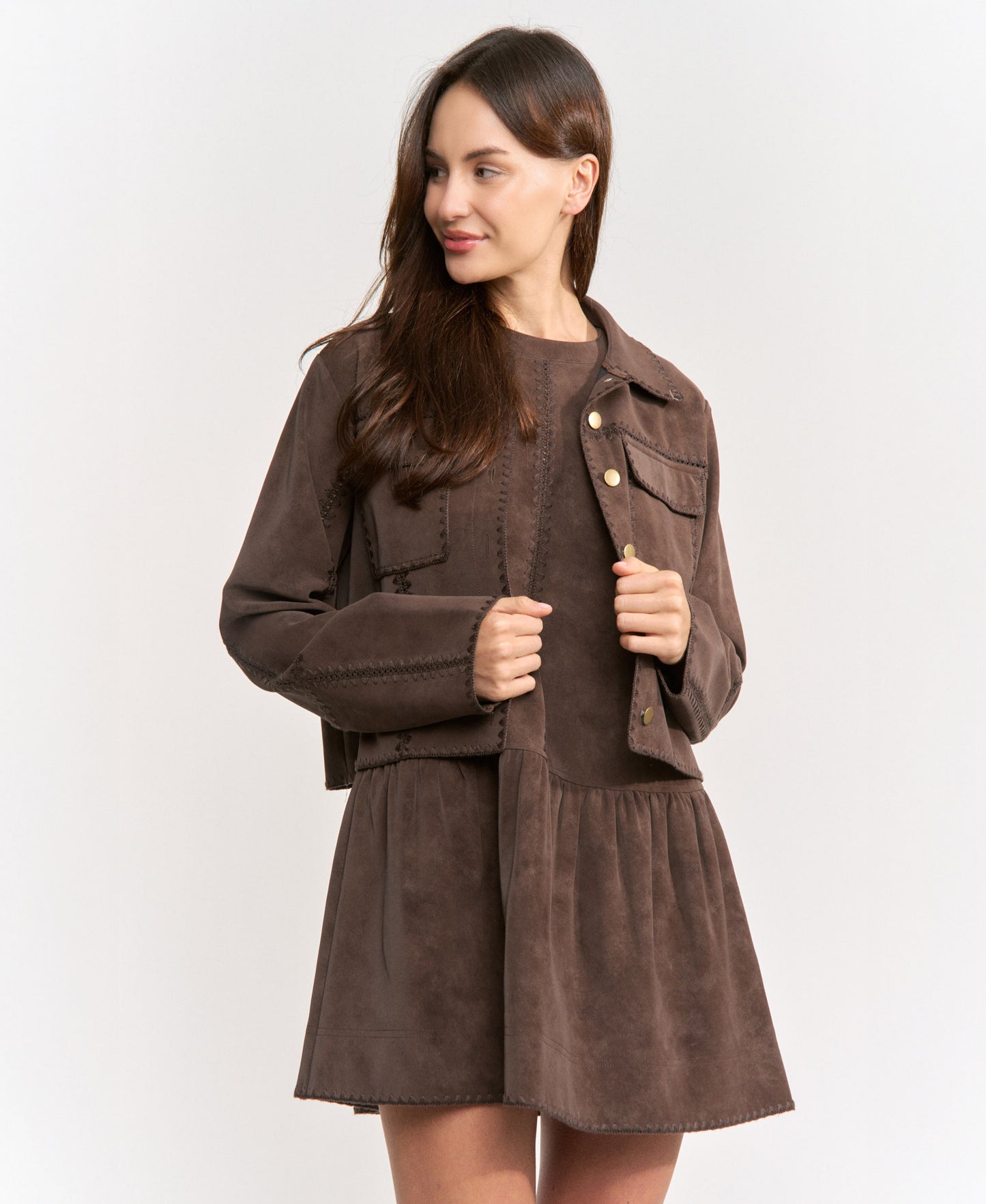 Pauline Mini Shift Dress - Dark Brown