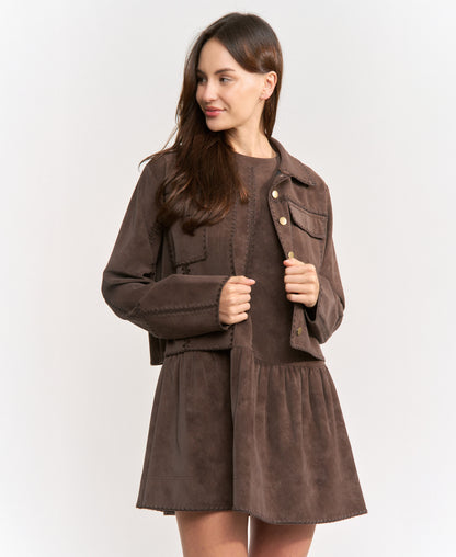 Pauline Mini Shift Dress - Dark Brown