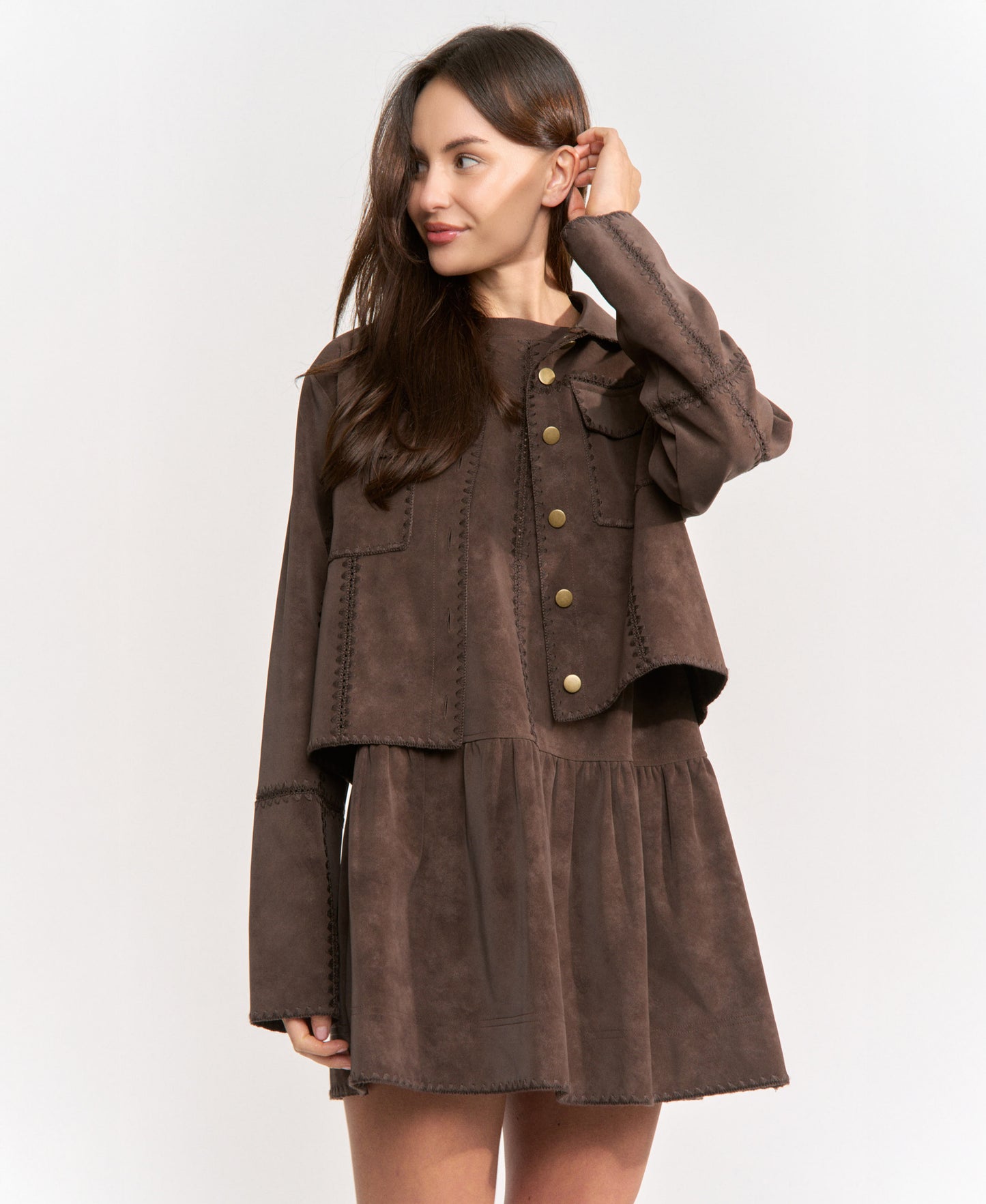 Pauline Mini Shift Dress - Dark Brown