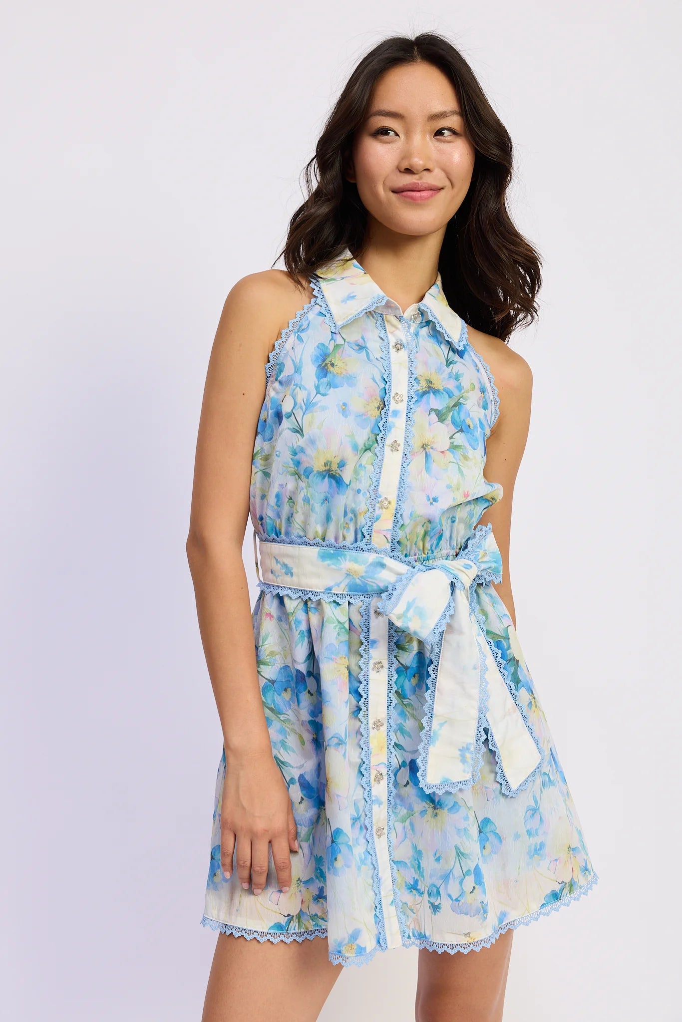 Vivian Mini Shirt Dress - Ivory/Blue/Yellow - Spinout
