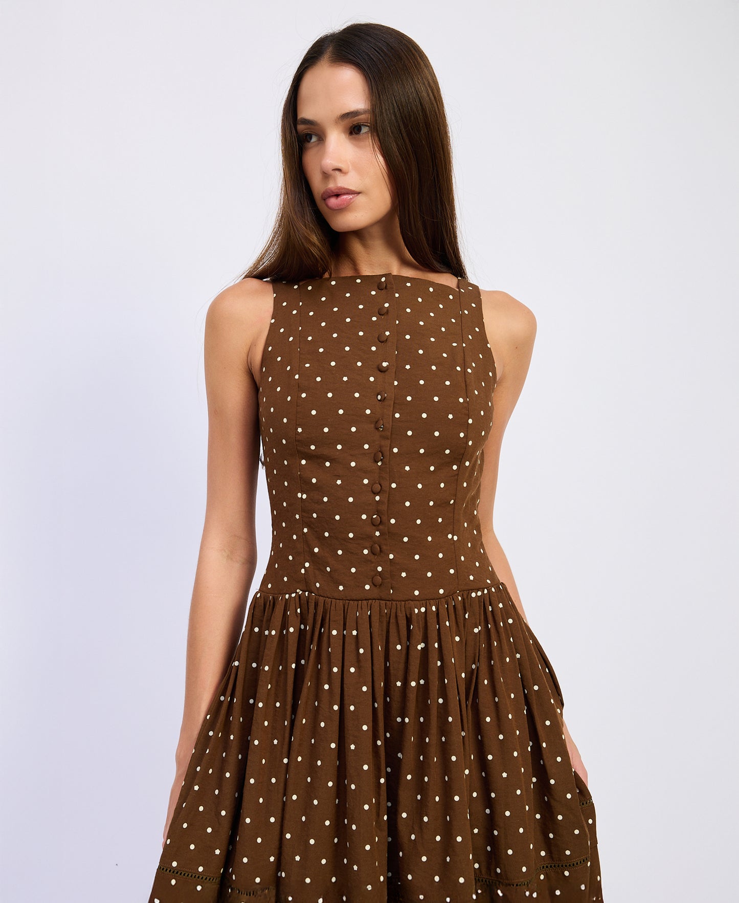 Stella Midi Dress - Brown Ivory