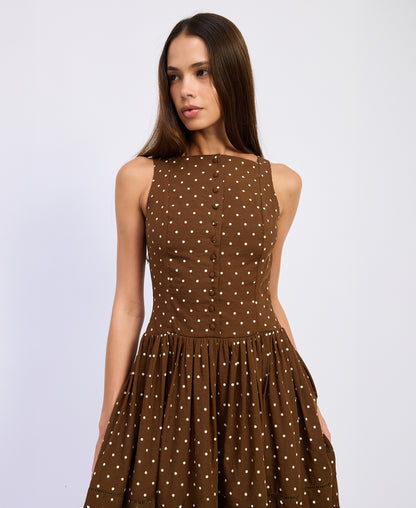 Stella Midi Dress - Brown Ivory